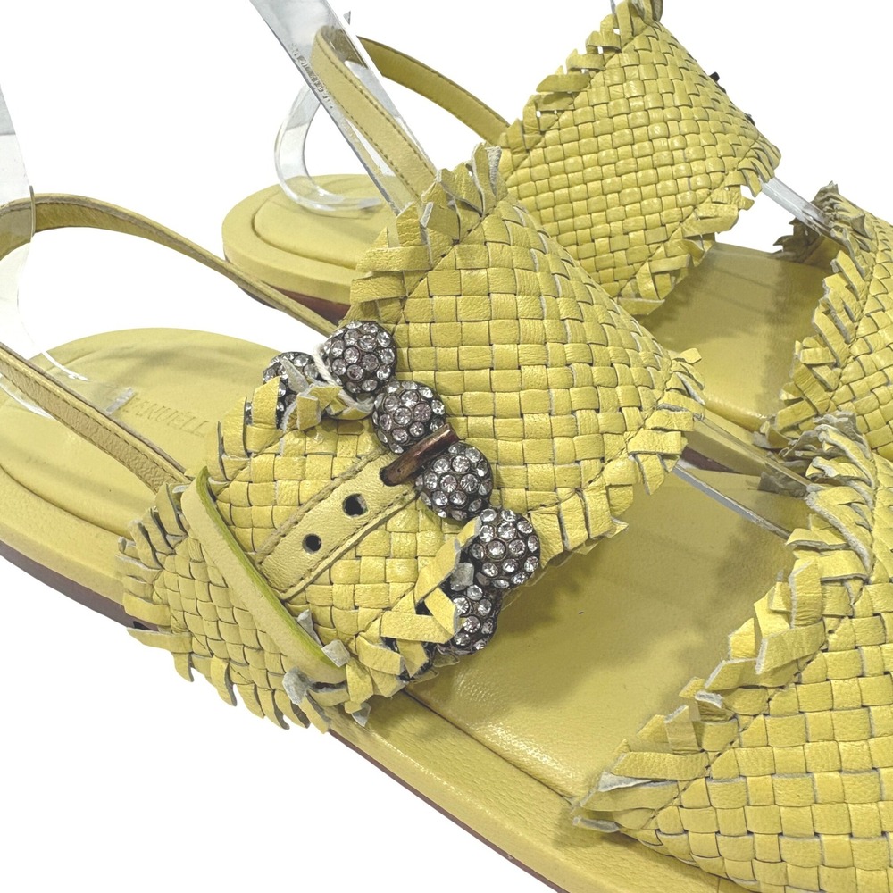 Emanuelle Vee Vanessa Yellow Woven Leather Rhinestone Buckle Sandals Size 39 - Picture 7 of 9
